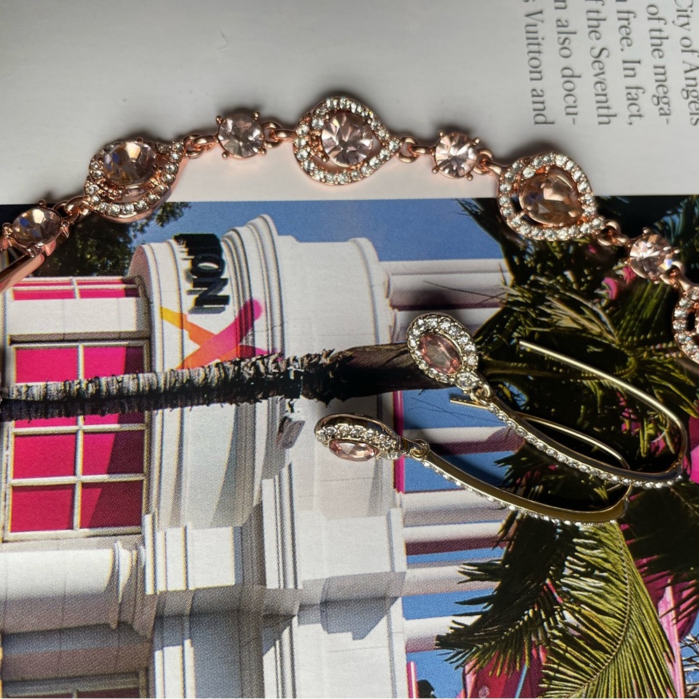 Givenchy Pink Crystal Flex Bracelet W/Earrings